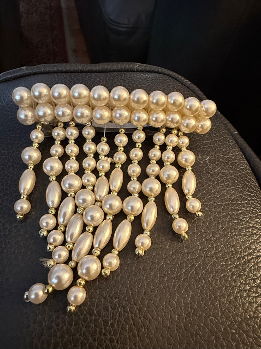Vintage Pearl Fringe Hair Clip in Cream and Gold